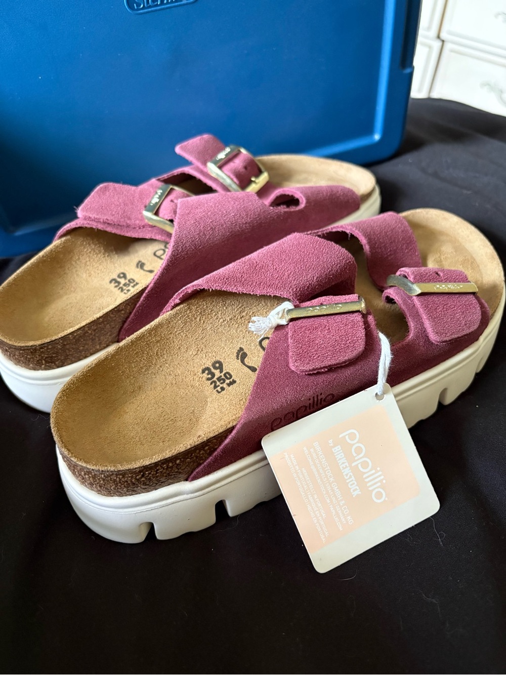 Papillio Berry Suede Double-Buckle Platform Slides